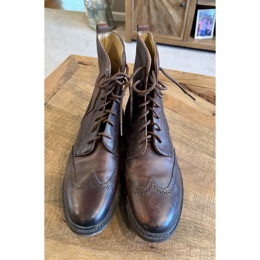 Frye James Lug Wingtip Boots Mens 11D Brown Pebbled Leather Lace Up - Picture 3 of 11